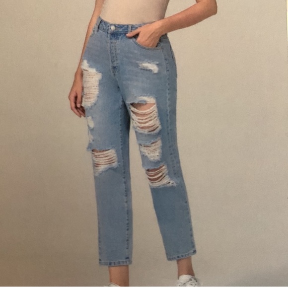 Simple Society Light Wash Distressed High Rise Straight Leg Jeans - Picture 10 of 10